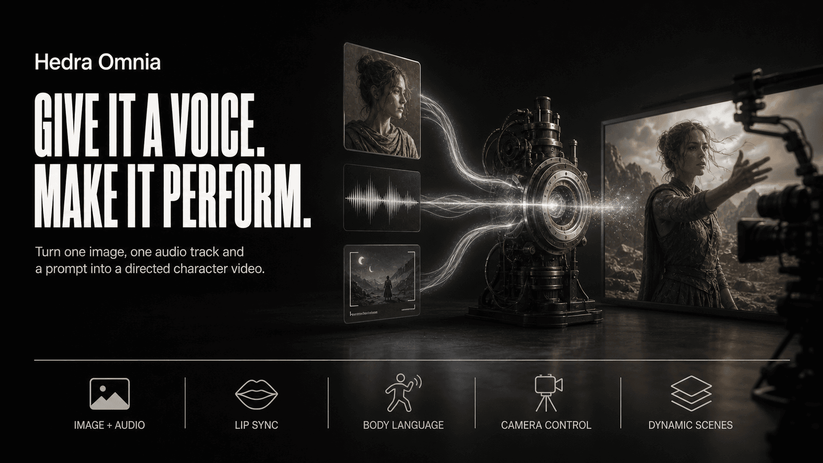 Hedra Omnia concept artwork showing voice and direction becoming a character performance