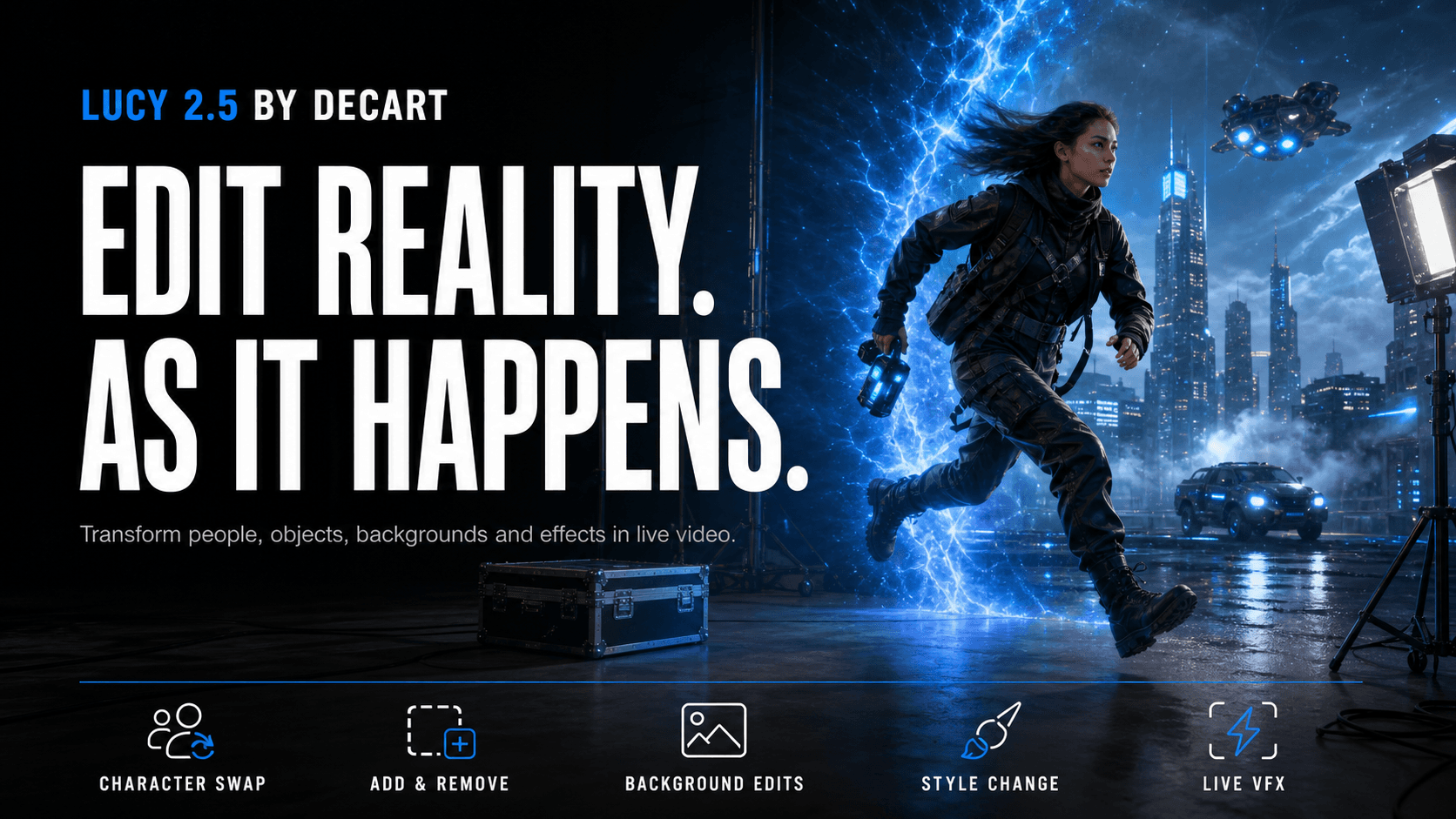Lucy 2.5 concept artwork showing a live camera scene changing during motion