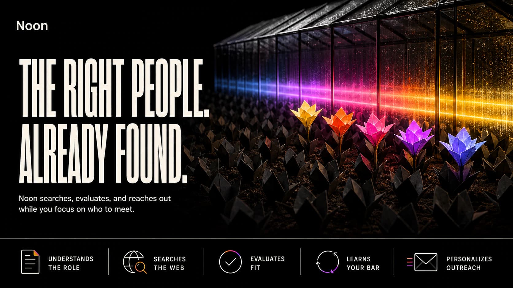 Noon AI recruiting concept showing bright candidates emerging from a large dark talent pool