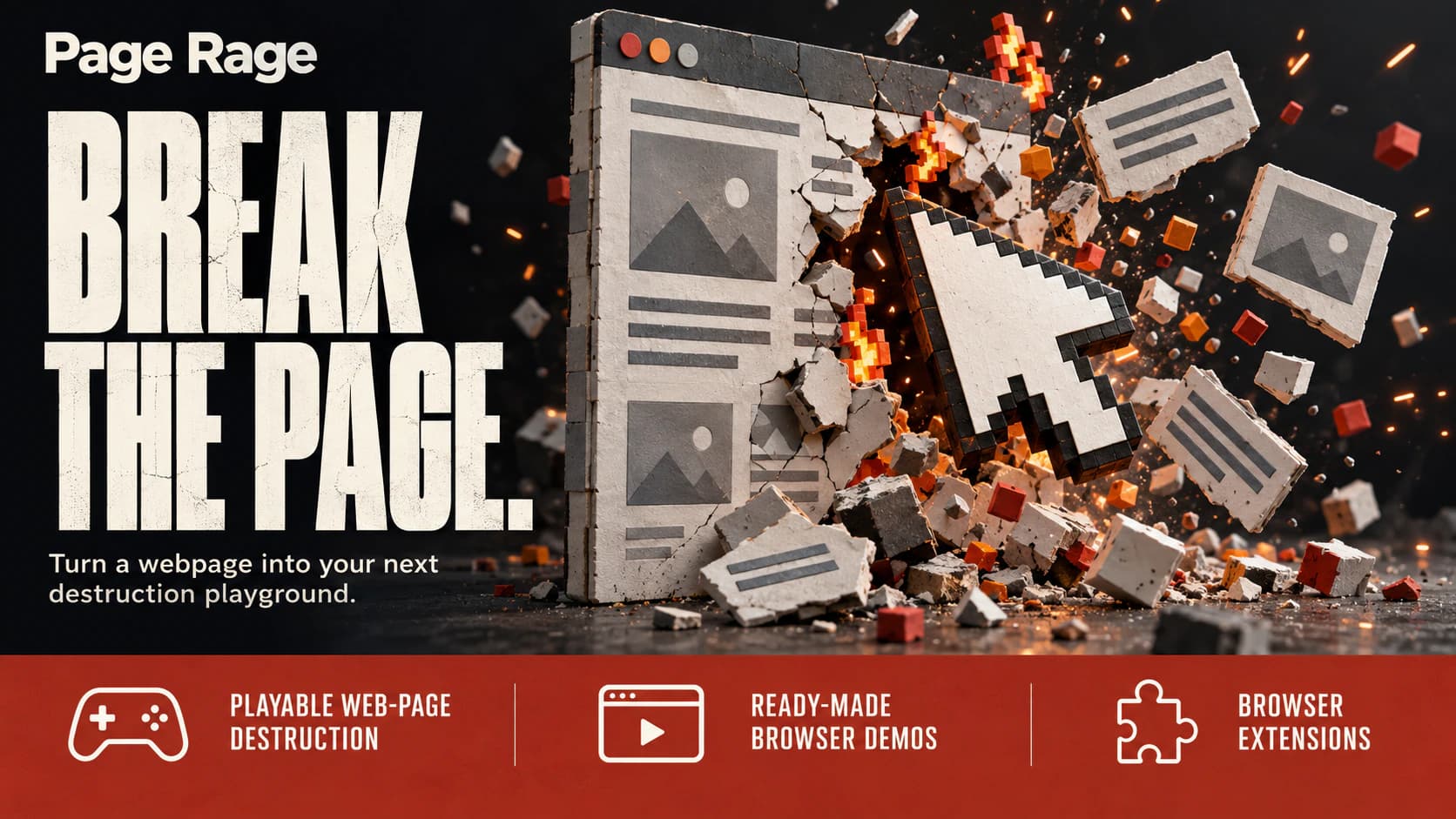 Page Rage editorial artwork showing a browser window breaking into fragments